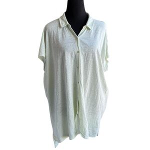 Eileen Fisher Tunic Women’s Light Green Short Sleeve Button Down Tunic Top SZ L